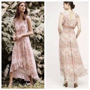 anthropologie hd in paris sidra maxi pink floral hi low open back v neck dress